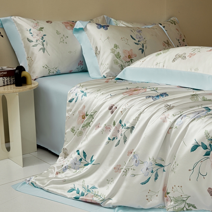 91家纺网 家纺一手货源 找家纺 麦空家居 2025新款水洗贡缎印花四件套系列-半夏(高端礼盒) 蝶恋花