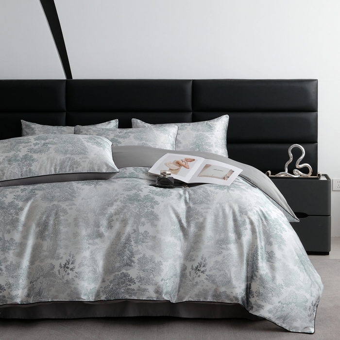 91家纺网 家纺一手货源 找家纺 麦空家居 2025春夏水洗真丝贡缎埋绳四件套-繁花系列 松