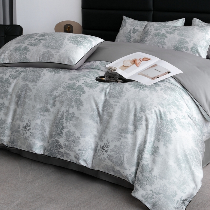 91家纺网 家纺一手货源 找家纺 麦空家居 2025春夏水洗真丝贡缎埋绳四件套-繁花系列 松