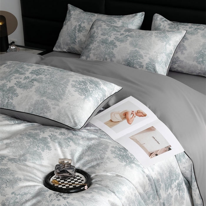 91家纺网 家纺一手货源 找家纺 麦空家居 2025春夏水洗真丝贡缎埋绳四件套-繁花系列 松