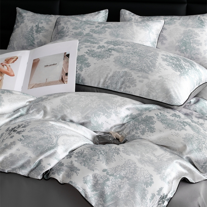 91家纺网 家纺一手货源 找家纺 麦空家居 2025春夏水洗真丝贡缎埋绳四件套-繁花系列 松