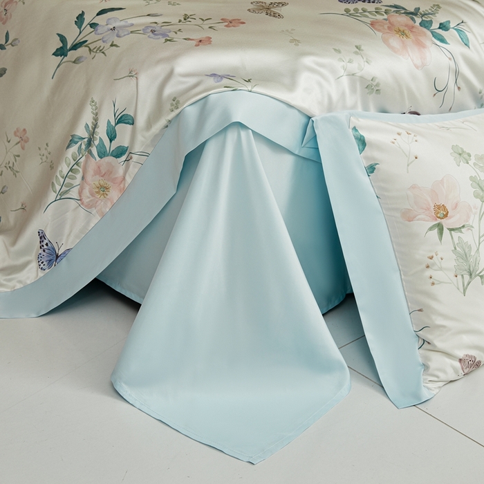 91家纺网 家纺一手货源 找家纺 麦空家居 2025新款水洗贡缎印花四件套系列-半夏(高端礼盒) 蝶恋花