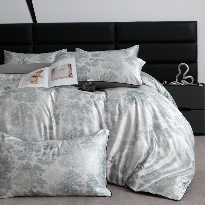 91家纺网 家纺一手货源 找家纺 麦空家居 2025春夏水洗真丝贡缎埋绳四件套-繁花系列 松