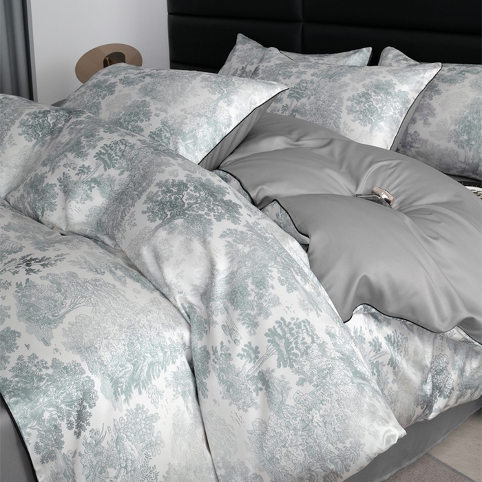 91家纺网 家纺一手货源 找家纺 麦空家居 2025春夏水洗真丝贡缎埋绳四件套-繁花系列 松