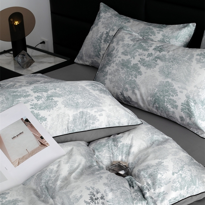 91家纺网 家纺一手货源 找家纺 麦空家居 2025春夏水洗真丝贡缎埋绳四件套-繁花系列 松