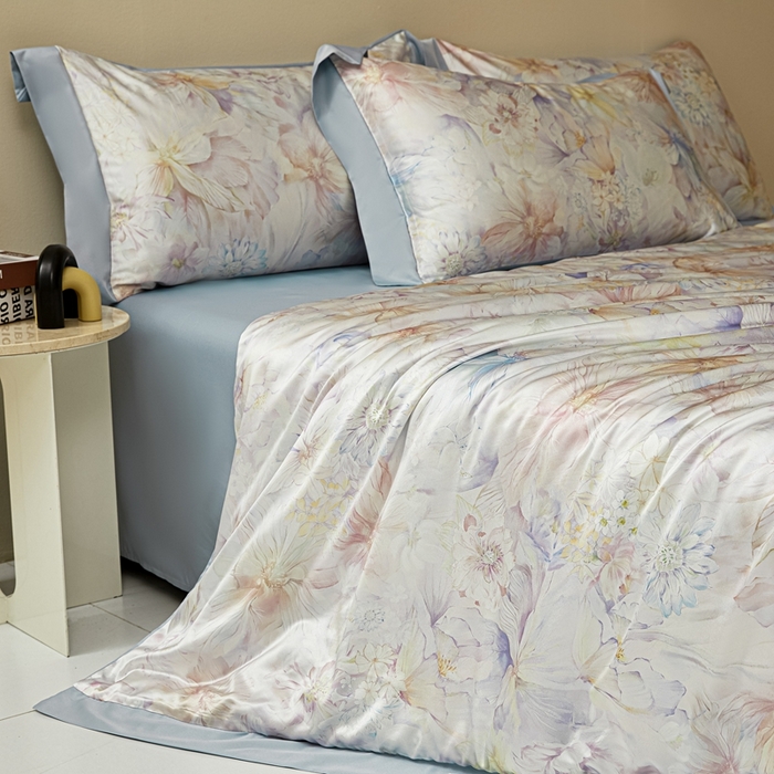 91家纺网 家纺一手货源 找家纺 麦空家居 2025新款水洗贡缎印花四件套系列-半夏(高端礼盒) 花间棠