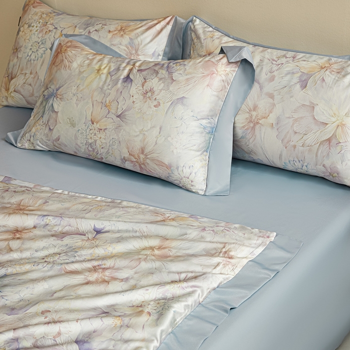 91家纺网 家纺一手货源 找家纺 麦空家居 2025新款水洗贡缎印花四件套系列-半夏(高端礼盒) 花间棠