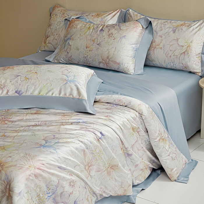 91家纺网 家纺一手货源 找家纺 麦空家居 2025新款水洗贡缎印花四件套系列-半夏(高端礼盒) 花间棠