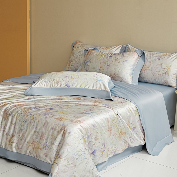 91家纺网 家纺一手货源 找家纺 麦空家居 2025新款水洗贡缎印花四件套系列-半夏(高端礼盒) 花间棠