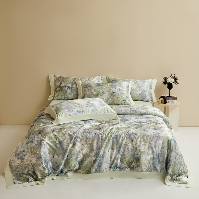 91家纺网 家纺一手货源 找家纺 麦空家居 2025新款水洗贡缎印花四件套系列-半夏(高端礼盒) 林间里