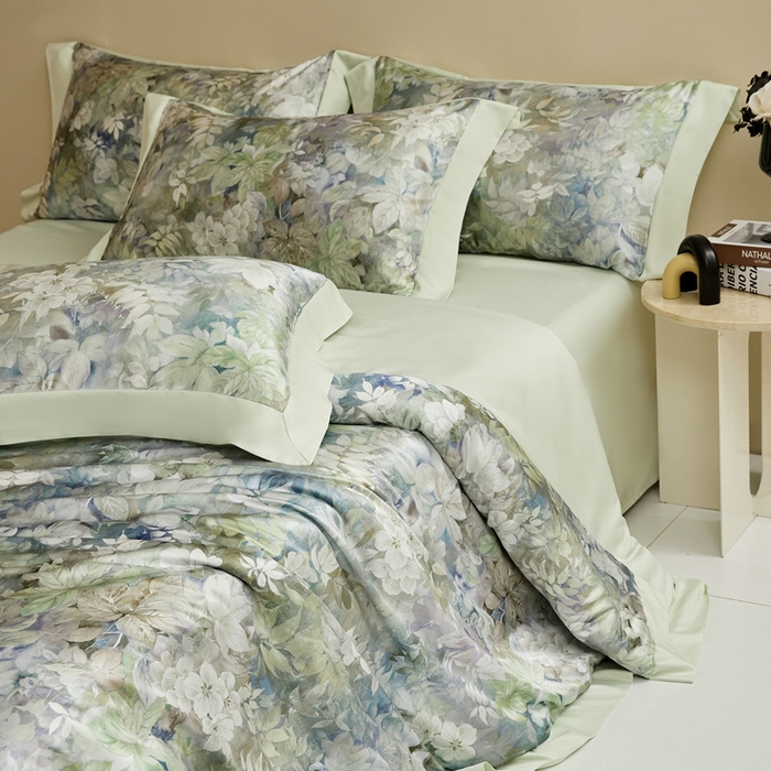 91家纺网 家纺一手货源 找家纺 麦空家居 2025新款水洗贡缎印花四件套系列-半夏(高端礼盒) 林间里