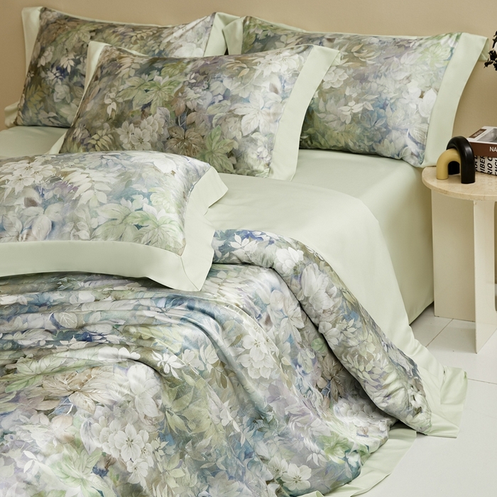 91家纺网 家纺一手货源 找家纺 麦空家居 2025新款水洗贡缎印花四件套系列-半夏(高端礼盒) 林间里