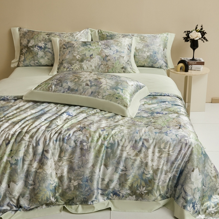 91家纺网 家纺一手货源 找家纺 麦空家居 2025新款水洗贡缎印花四件套系列-半夏(高端礼盒) 林间里