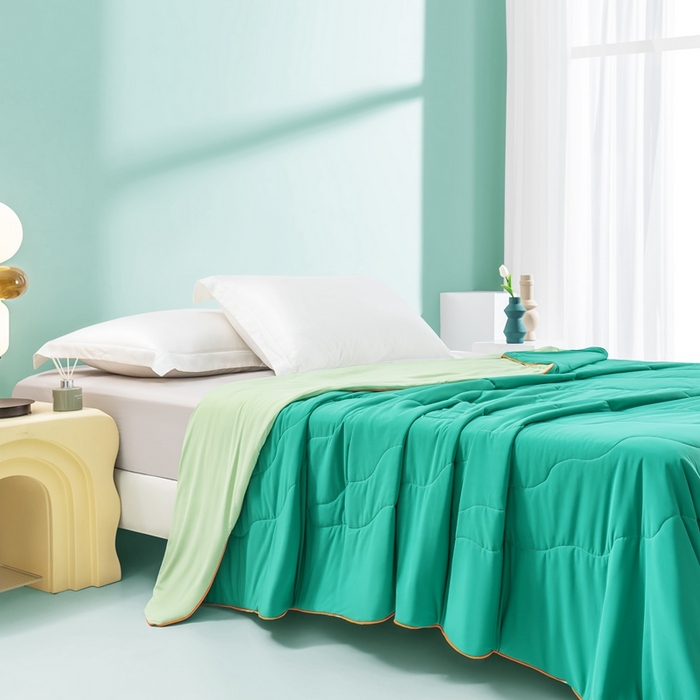 91家纺网 家纺一手货源 找家纺 麦空家居 2025新款A类氨纶凉感丝西瓜抗菌空调被夏被 西瓜绿