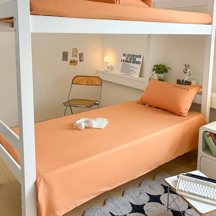 91家纺网 家纺一手货源 找家纺 麦空家居 2025新款 学生季 抗菌水洗棉刺绣学生三件套 - 布丁系列 爱玛橙