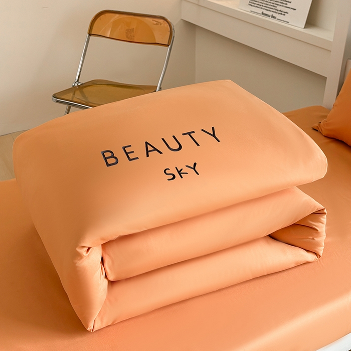 91家纺网 家纺一手货源 找家纺 麦空家居 2025新款 学生季 抗菌水洗棉刺绣学生三件套 - 布丁系列 爱玛橙