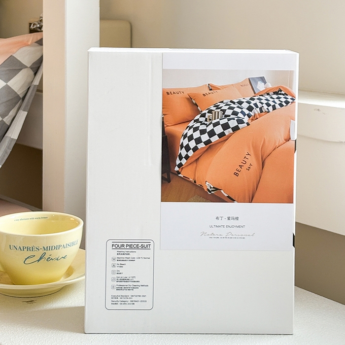 91家纺网 家纺一手货源 找家纺 麦空家居 2025新款 学生季 抗菌水洗棉刺绣学生三件套 - 布丁系列 爱玛橙