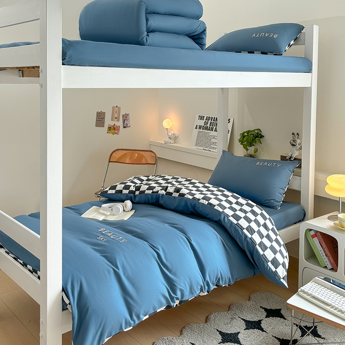 麦空家居 2025新款 学生季 抗菌水洗棉刺绣学生三件套 - 布丁系列 宾利蓝