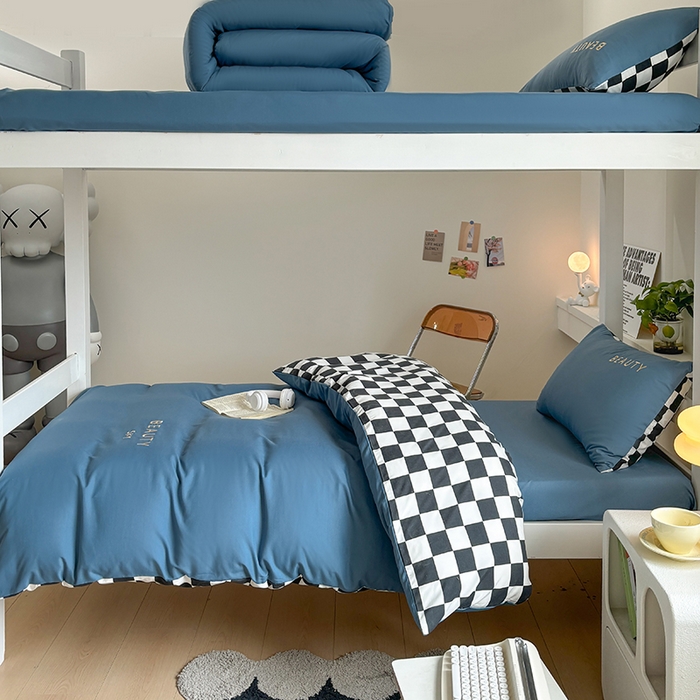 91家纺网 家纺一手货源 找家纺 麦空家居 2025新款 学生季 抗菌水洗棉刺绣学生三件套 - 布丁系列 宾利蓝