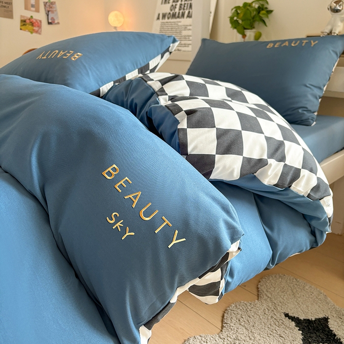 91家纺网 家纺一手货源 找家纺 麦空家居 2025新款 学生季 抗菌水洗棉刺绣学生三件套 - 布丁系列 宾利蓝