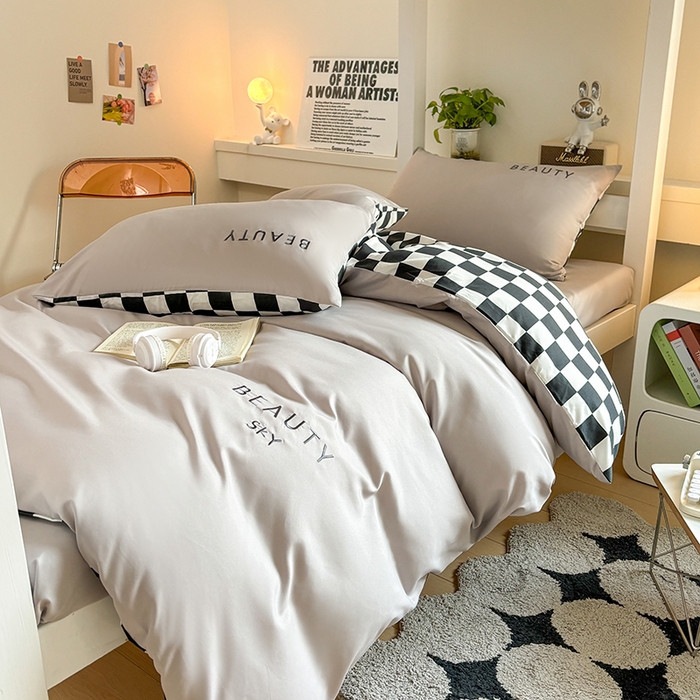 91家纺网 家纺一手货源 找家纺 麦空家居 2025新款 学生季 抗菌水洗棉刺绣学生三件套 - 布丁系列 高山灰