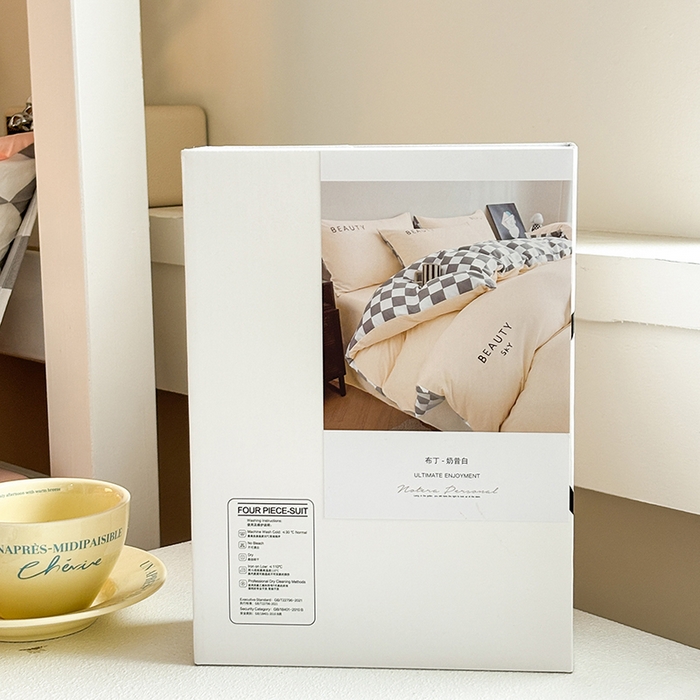 91家纺网 家纺一手货源 找家纺 麦空家居 2025新款 学生季 抗菌水洗棉刺绣学生三件套 - 布丁系列 奶昔白