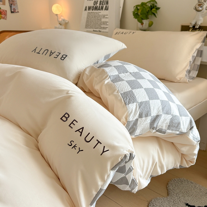 91家纺网 家纺一手货源 找家纺 麦空家居 2025新款 学生季 抗菌水洗棉刺绣学生三件套 - 布丁系列 奶昔白