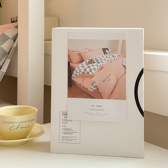 91家纺网 家纺一手货源 找家纺 麦空家居 2025新款 学生季 抗菌水洗棉刺绣学生三件套 - 布丁系列 奶油粉