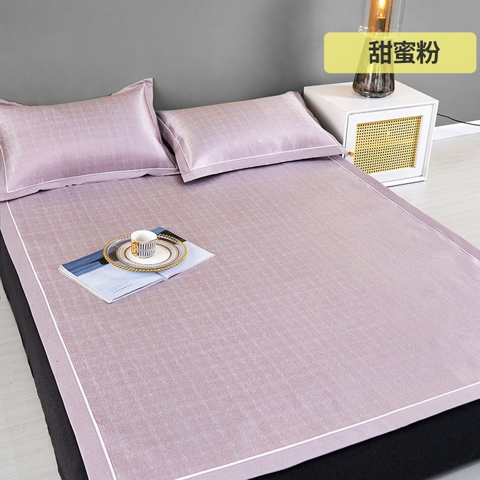 91家纺网 家纺一手货源 找家纺 麦空家居 2025新款600D冰丝席三件套 甜蜜粉