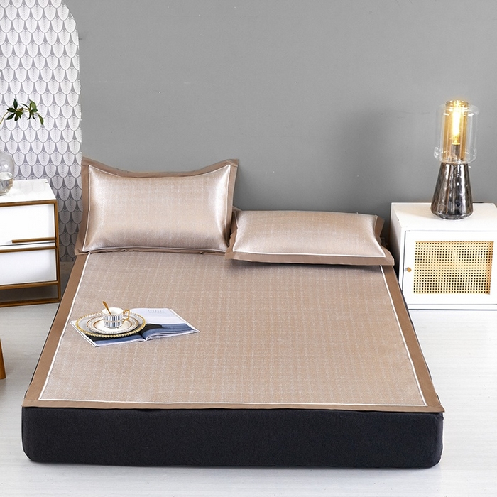 91家纺网 家纺一手货源 找家纺 麦空家居 2025新款600D冰丝席三件套 活力橘