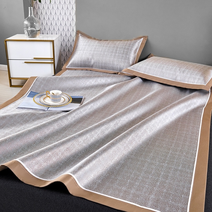 91家纺网 家纺一手货源 找家纺 麦空家居 2025新款600D冰丝席三件套 拿铁咖