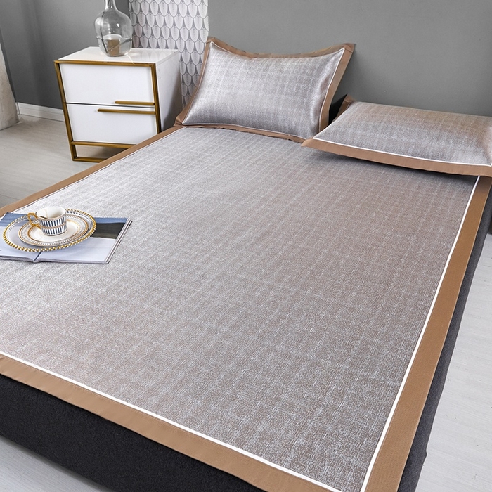 91家纺网 家纺一手货源 找家纺 麦空家居 2025新款600D冰丝席三件套 拿铁咖