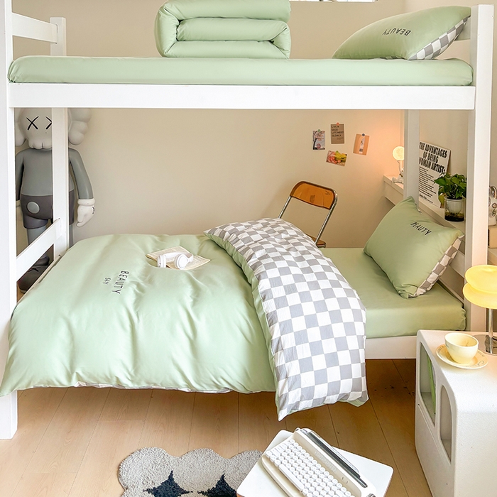 91家纺网 家纺一手货源 找家纺 麦空家居 2025新款 学生季 抗菌水洗棉刺绣学生三件套 - 布丁系列 牛油果