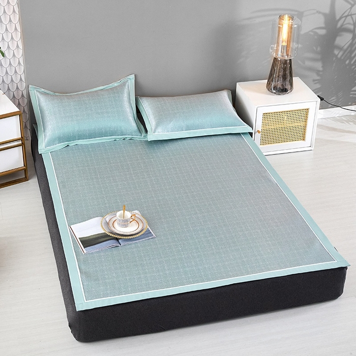 91家纺网 家纺一手货源 找家纺 麦空家居 2025新款600D冰丝席三件套 清新绿