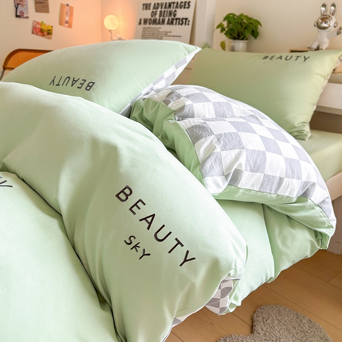 91家纺网 家纺一手货源 找家纺 麦空家居 2025新款 学生季 抗菌水洗棉刺绣学生三件套 - 布丁系列 牛油果