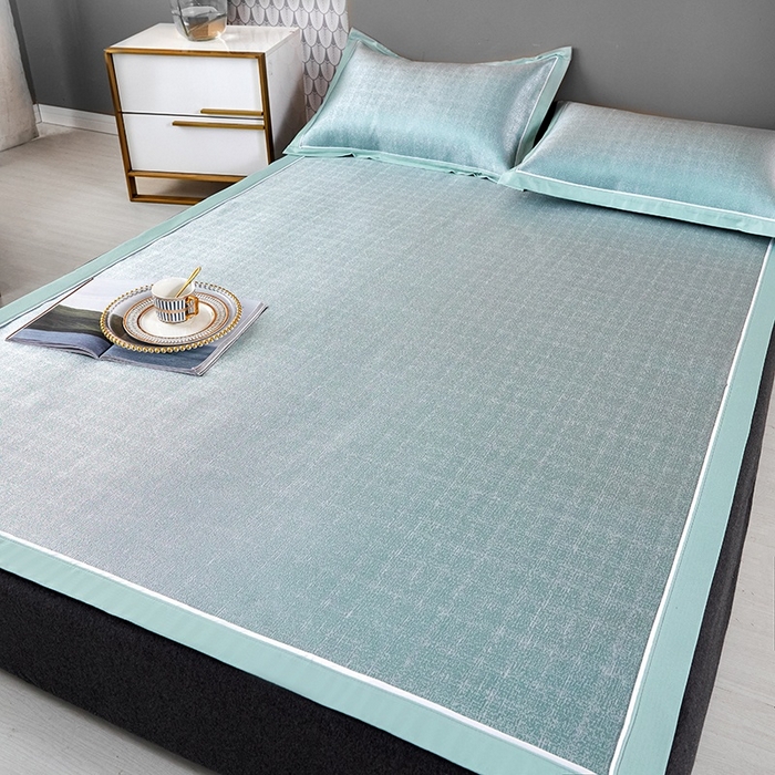 91家纺网 家纺一手货源 找家纺 麦空家居 2025新款600D冰丝席三件套 清新绿