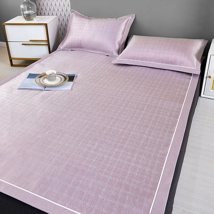 91家纺网 家纺一手货源 找家纺 麦空家居 2025新款600D冰丝席三件套 甜蜜粉