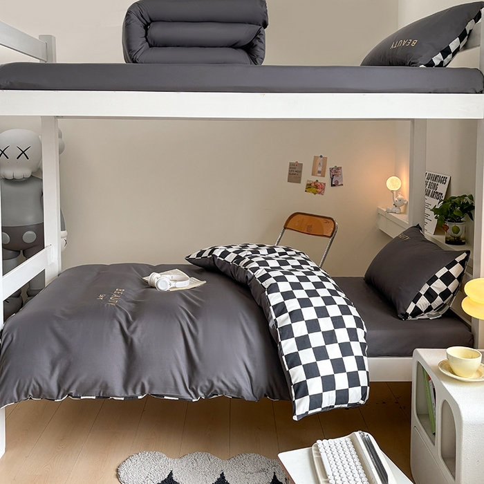 91家纺网 家纺一手货源 找家纺 麦空家居 2025新款 学生季 抗菌水洗棉刺绣学生三件套 - 布丁系列 绅士灰