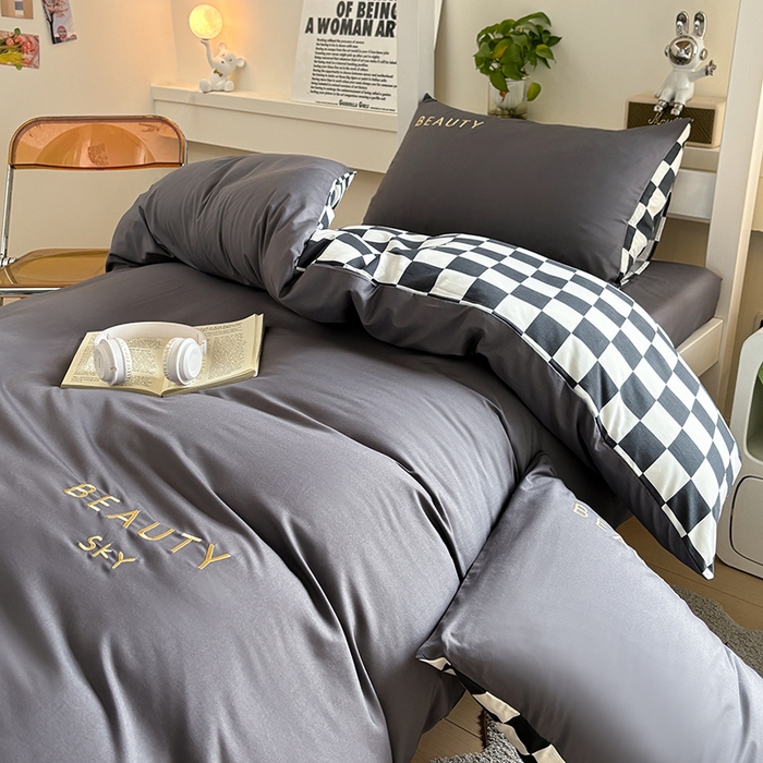 91家纺网 家纺一手货源 找家纺 麦空家居 2025新款 学生季 抗菌水洗棉刺绣学生三件套 - 布丁系列 绅士灰