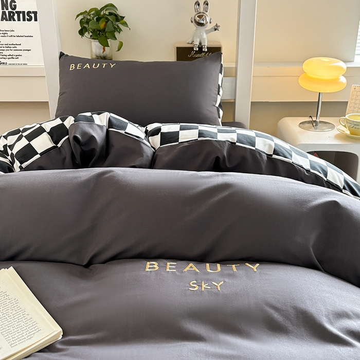 91家纺网 家纺一手货源 找家纺 麦空家居 2025新款 学生季 抗菌水洗棉刺绣学生三件套 - 布丁系列 绅士灰