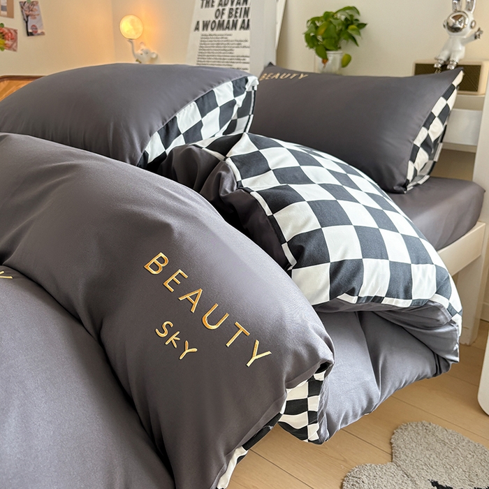 91家纺网 家纺一手货源 找家纺 麦空家居 2025新款 学生季 抗菌水洗棉刺绣学生三件套 - 布丁系列 绅士灰