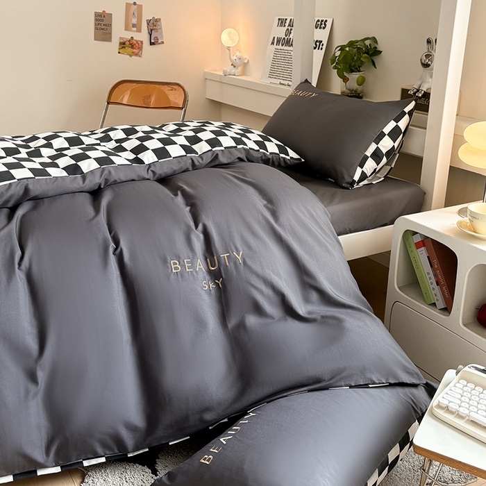 91家纺网 家纺一手货源 找家纺 麦空家居 2025新款 学生季 抗菌水洗棉刺绣学生三件套 - 布丁系列 绅士灰