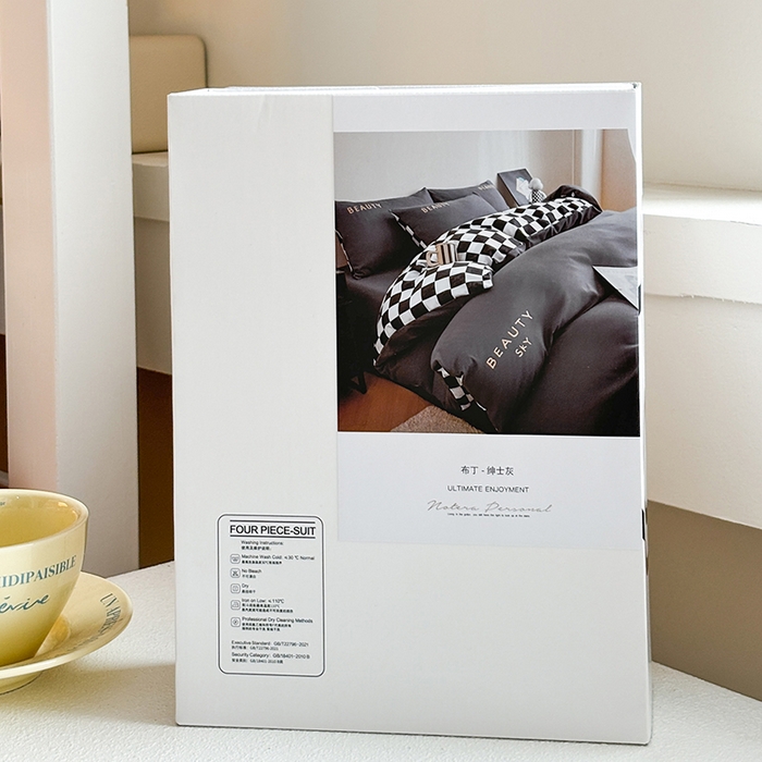 91家纺网 家纺一手货源 找家纺 麦空家居 2025新款 学生季 抗菌水洗棉刺绣学生三件套 - 布丁系列 绅士灰