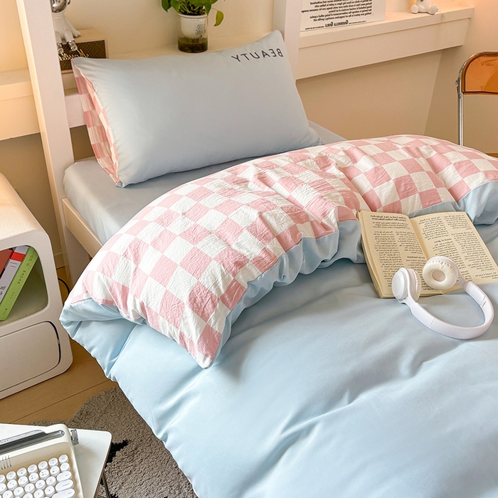 91家纺网 家纺一手货源 找家纺 麦空家居 2025新款 学生季 抗菌水洗棉刺绣学生三件套 - 布丁系列 天空兰