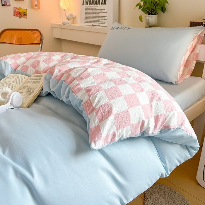 91家纺网 家纺一手货源 找家纺 麦空家居 2025新款 学生季 抗菌水洗棉刺绣学生三件套 - 布丁系列 天空兰