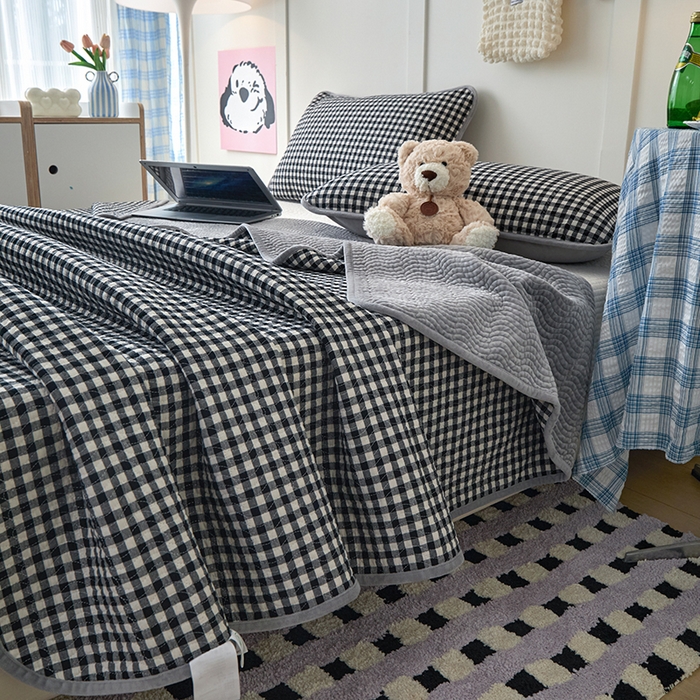 91家纺网 家纺一手货源 找家纺 （总）沐纯家居 2025新款色织水洗棉棉绒（大豆纤维填充）床盖三件套