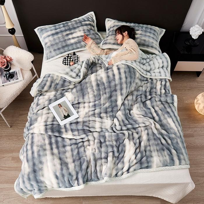 91家纺网 家纺一手货源 找家纺 （总）悦织湾家纺 2025新款仿兔毛绒托斯仿兔毛绒毛毯纯色印花牛奶绒休闲盖毯午睡小毯子