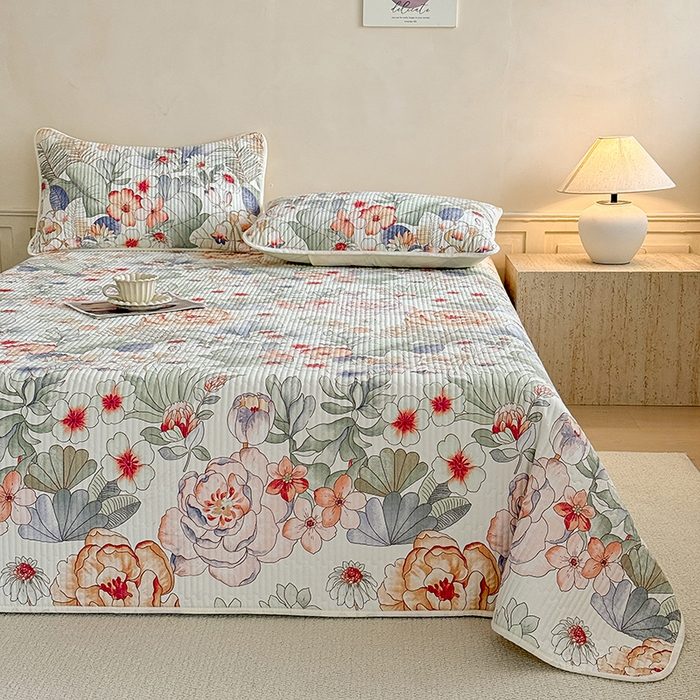 大元 2025新款A类数码印花朴棉夹棉床盖老粗布床盖双面可用 群芳