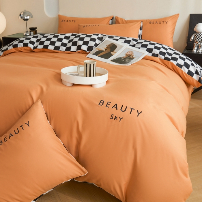 91家纺网 家纺一手货源 找家纺 （总）麦空家居 2025新款水洗棉刺绣四件套-布丁（棋盘格）