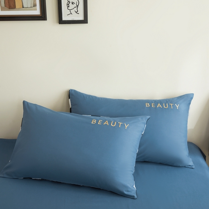 91家纺网 家纺一手货源 找家纺 麦空家居 2025新款水洗棉刺绣四件套-布丁（棋盘格） 宾利蓝